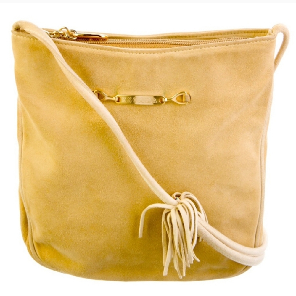 Escada Beautiful tone hardwareTan Suede Crossbody bag with gold Escada hardware